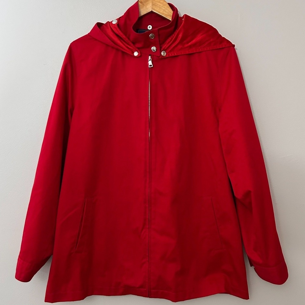 Pendleton Jacket Womens L Red Full Zip Satin Lined Hooded Lightweight Outerwear